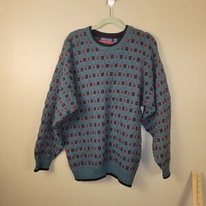 Vintage Sage Green & Red Sweater Jumper by John Weitz Made in the USA Size Large